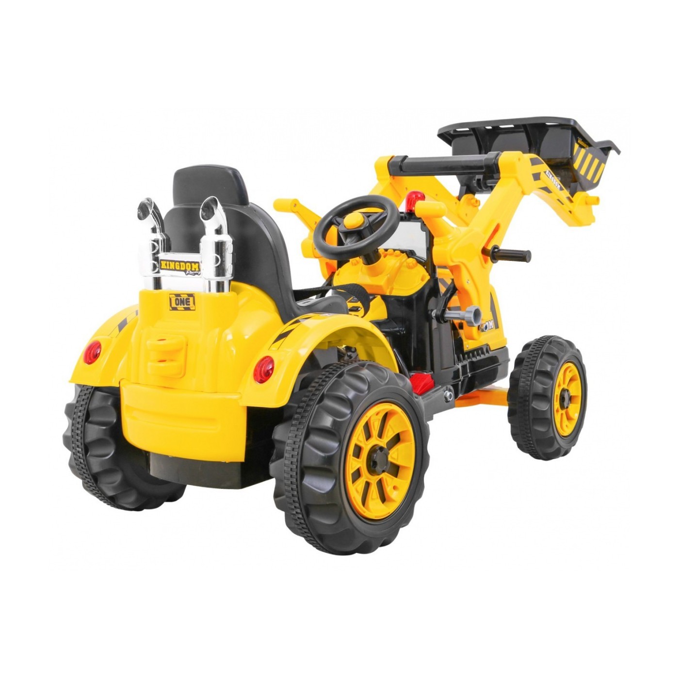 Akumulátorový buldozer pro děti Traktor žlutý + Pohyblivá lyska + Trabka + Pásy + 2 rychlosti