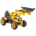 Akumulátorový buldozer pro děti Traktor žlutý + Pohyblivá lyska + Trabka + Pásy + 2 rychlosti