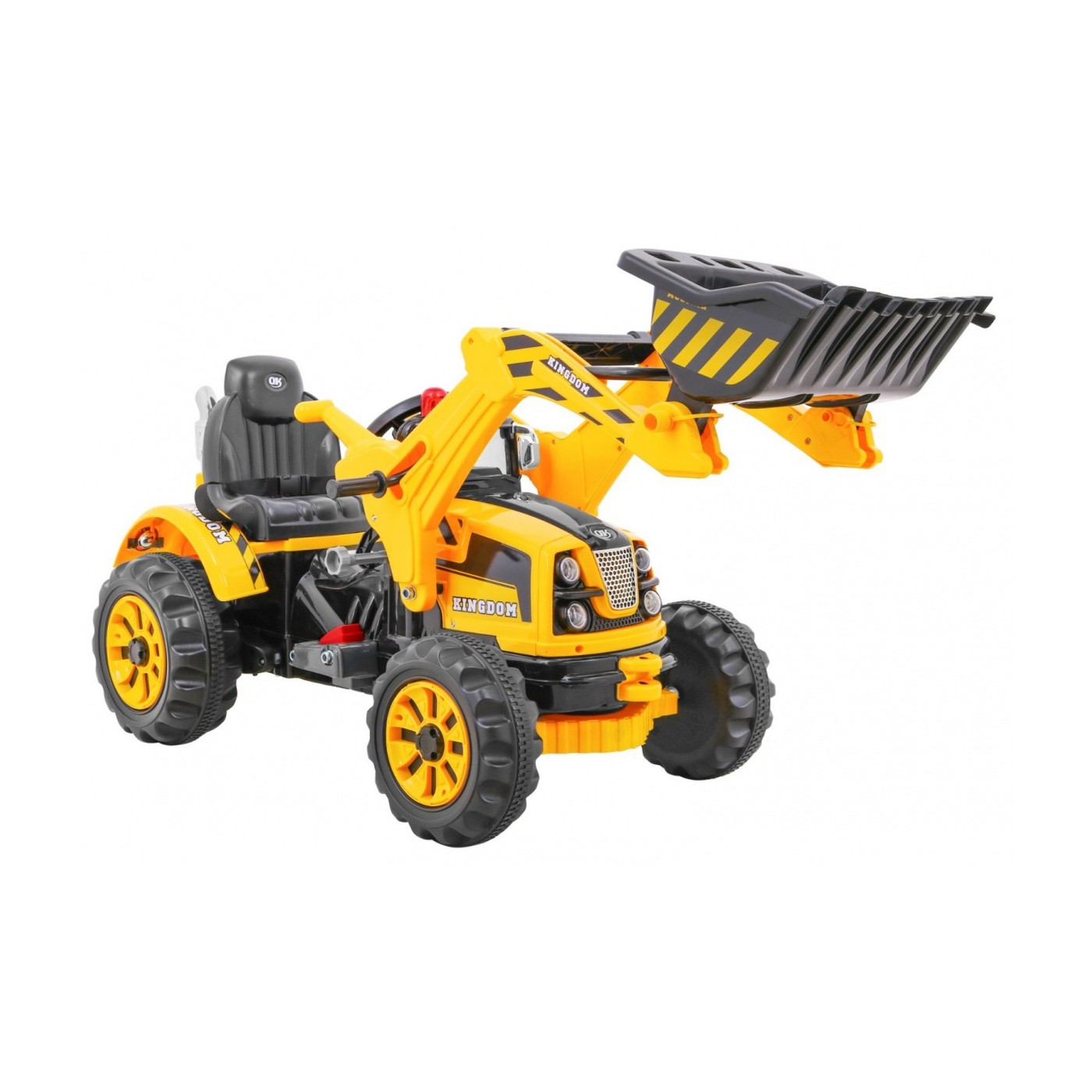 Akumulátorový buldozer pro děti Traktor žlutý + Pohyblivá lyska + Trabka + Pásy + 2 rychlosti