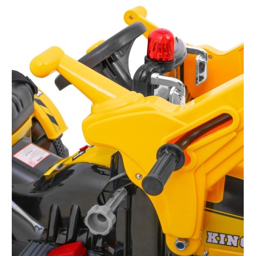 Akumulátorový buldozer pro děti Traktor žlutý + Pohyblivá lyska + Trabka + Pásy + 2 rychlosti