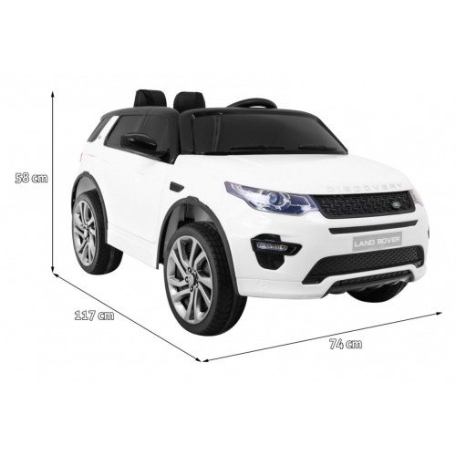 Land Rover Discovery Kids bílá + dálkové ovládání + 5bodové pásy + nastavení sedadla + EVA + MP3 LED