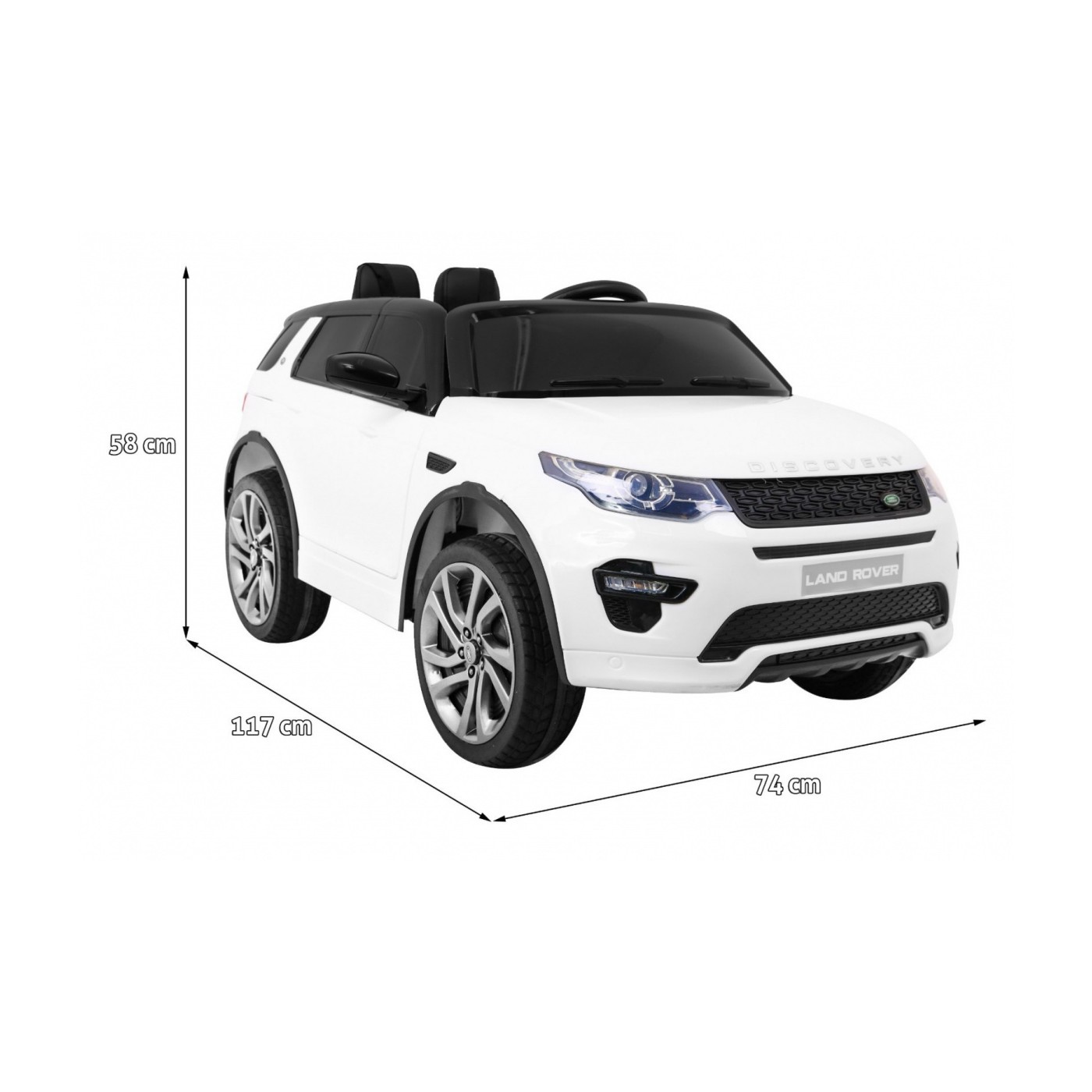 Land Rover Discovery Kids bílá + dálkové ovládání + 5bodové pásy + nastavení sedadla + EVA + MP3 LED