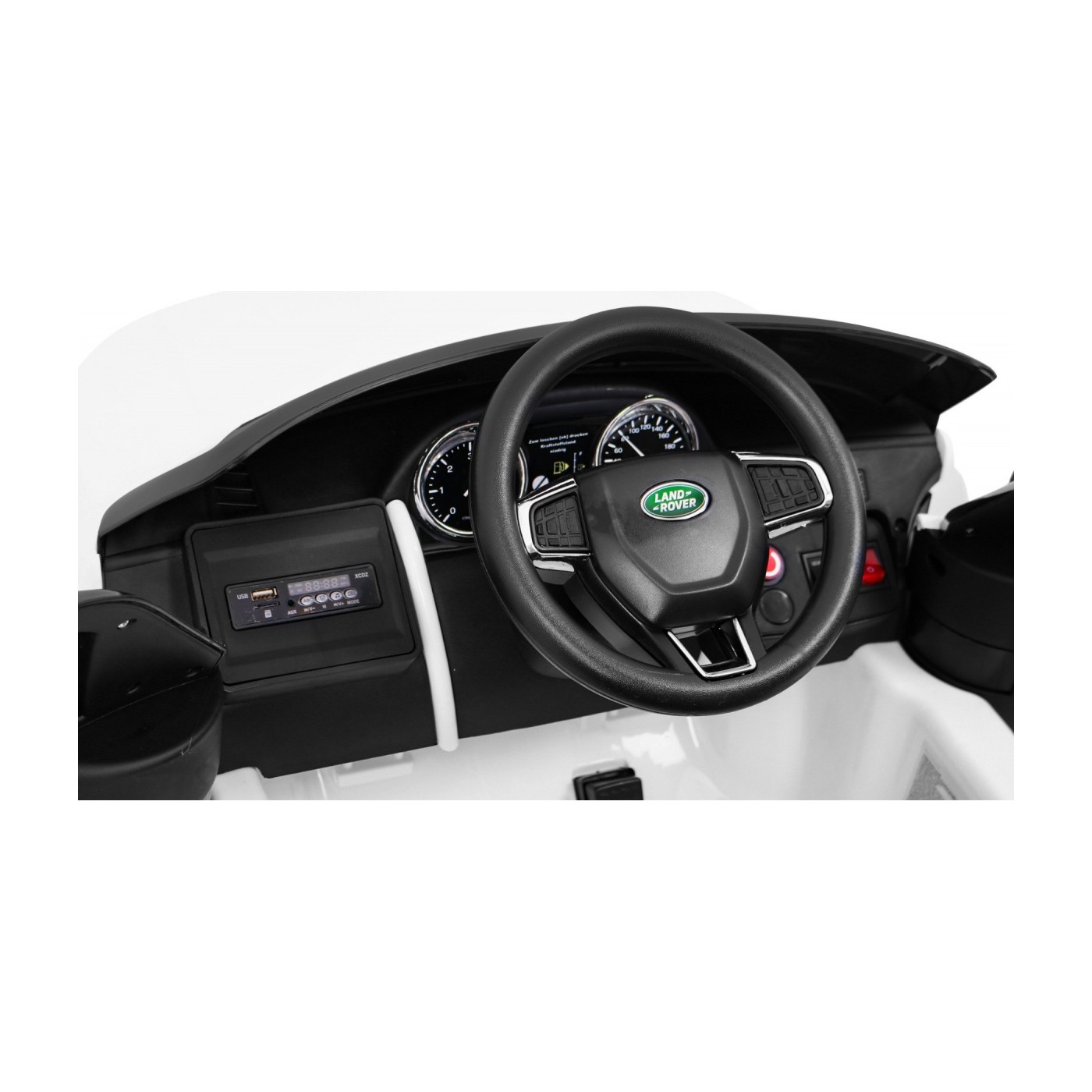Land Rover Discovery Kids bílá + dálkové ovládání + 5bodové pásy + nastavení sedadla + EVA + MP3 LED