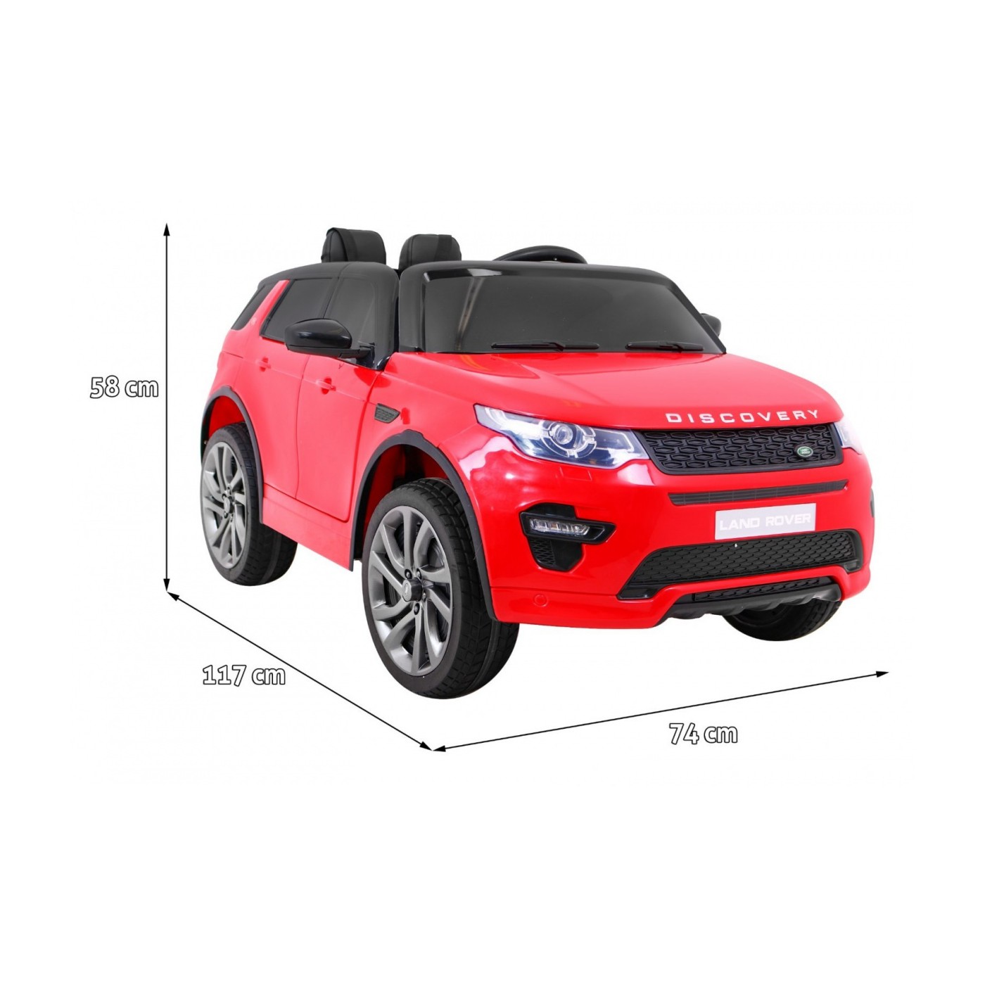 Land Rover Discovery Kids červená + dálkové ovládání + 5bodové pásy + nastavení sedadla + EVA + MP3 LED