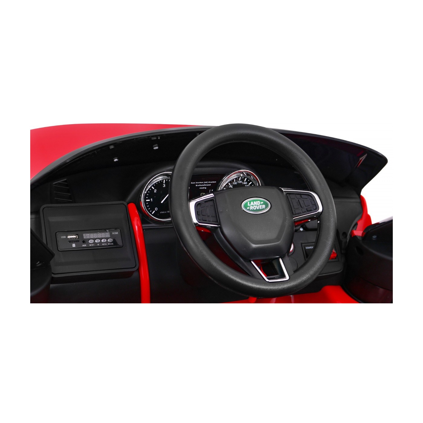 Land Rover Discovery Kids červená + dálkové ovládání + 5bodové pásy + nastavení sedadla + EVA + MP3 LED