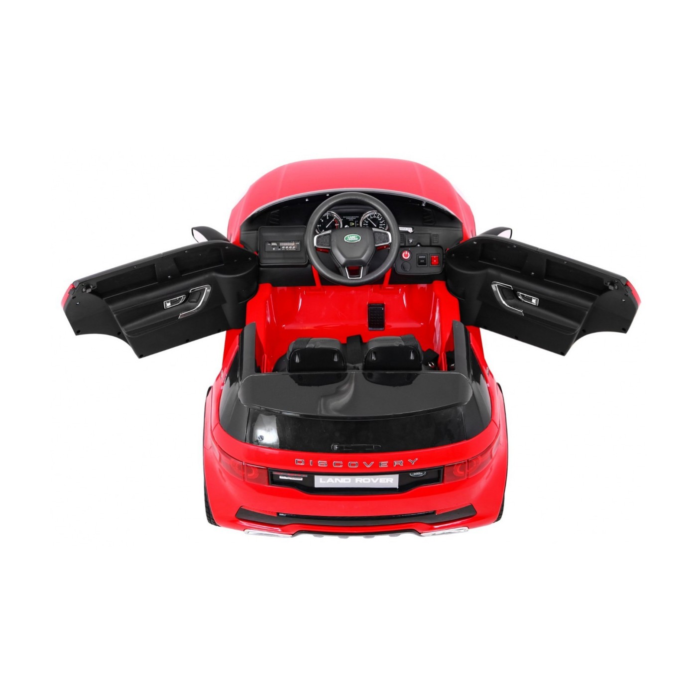 Land Rover Discovery Kids červená + dálkové ovládání + 5bodové pásy + nastavení sedadla + EVA + MP3 LED