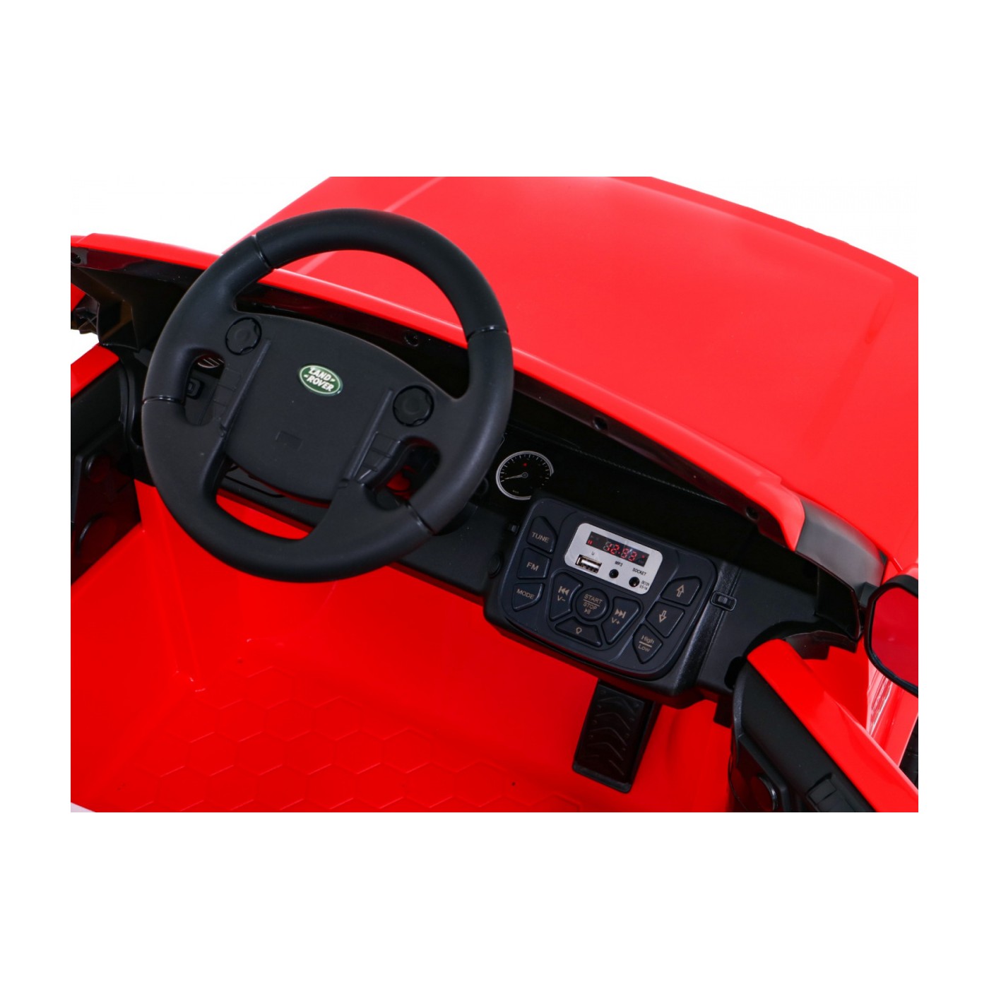 Dětské elektrické auto Land Rover Discovery červené + dálkové ovládání + kola EVA + pomalý start + MP3 rádio