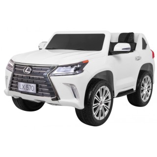 Dětské dvoumístné auto Lexus LX570 bílé + dálkové ovládání EVA kola rádio MP3 + LED