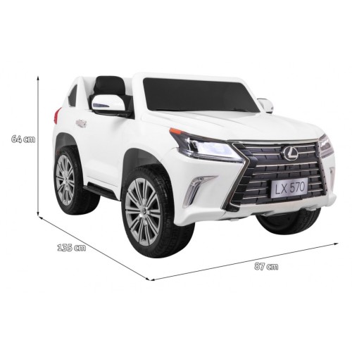 Dětské dvoumístné auto Lexus LX570 bílé + dálkové ovládání EVA kola rádio MP3 + LED