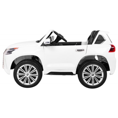 Dětské dvoumístné auto Lexus LX570 bílé + dálkové ovládání EVA kola rádio MP3 + LED