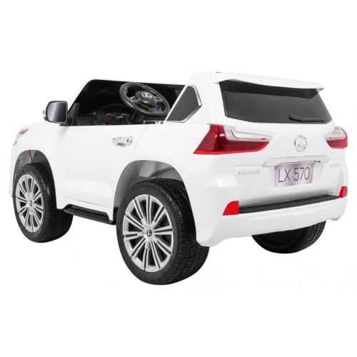 Dětské dvoumístné auto Lexus LX570 bílé + dálkové ovládání EVA kola rádio MP3 + LED