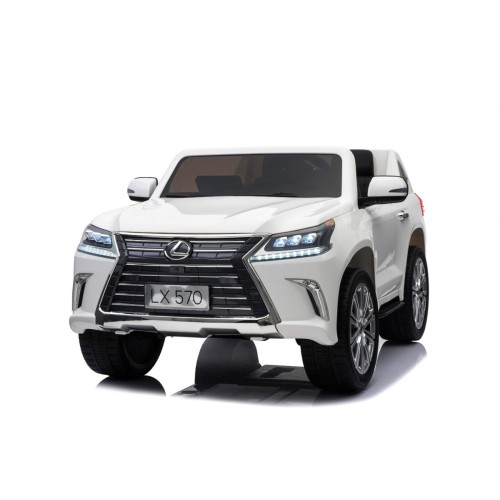 Dětské dvoumístné auto Lexus LX570 bílé + dálkové ovládání EVA kola rádio MP3 + LED