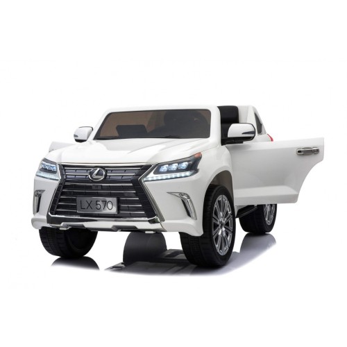 Dětské dvoumístné auto Lexus LX570 bílé + dálkové ovládání EVA kola rádio MP3 + LED