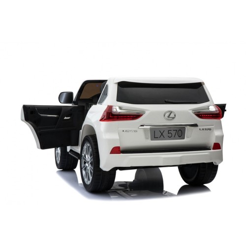 Dětské dvoumístné auto Lexus LX570 bílé + dálkové ovládání EVA kola rádio MP3 + LED