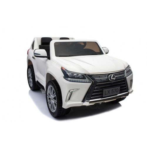 Dětské dvoumístné auto Lexus LX570 bílé + dálkové ovládání EVA kola rádio MP3 + LED