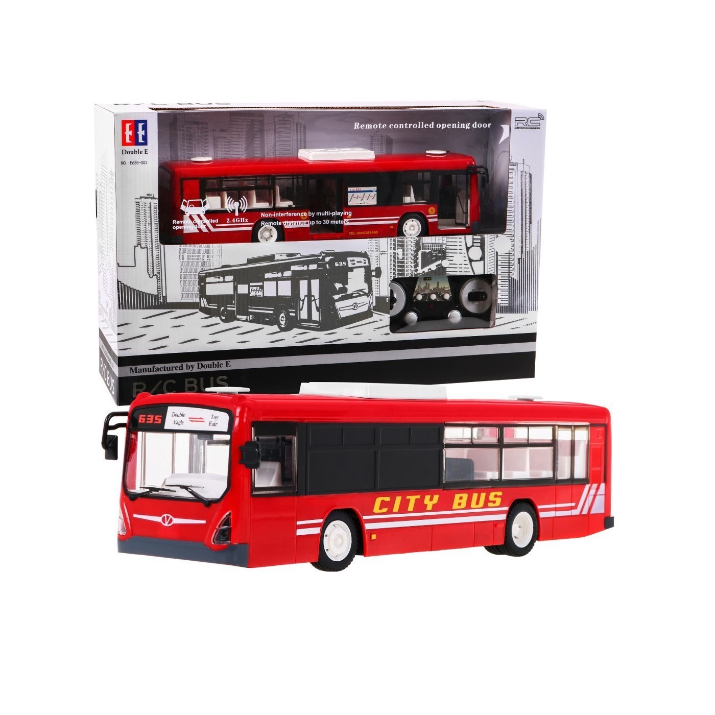Dětský městský autobus 6+ dálkové ovládání červená 1:20 pohyblivé prvky + Zvuky Světla