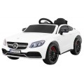 Mercedes Benz C63 AMG Kids bílá + dálkové ovládání + 5bodové pásy + EVA + kufr + MP3 LED
