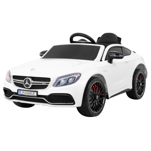 Mercedes Benz C63 AMG Kids bílá + dálkové ovládání + 5bodové pásy + EVA + kufr + MP3 LED