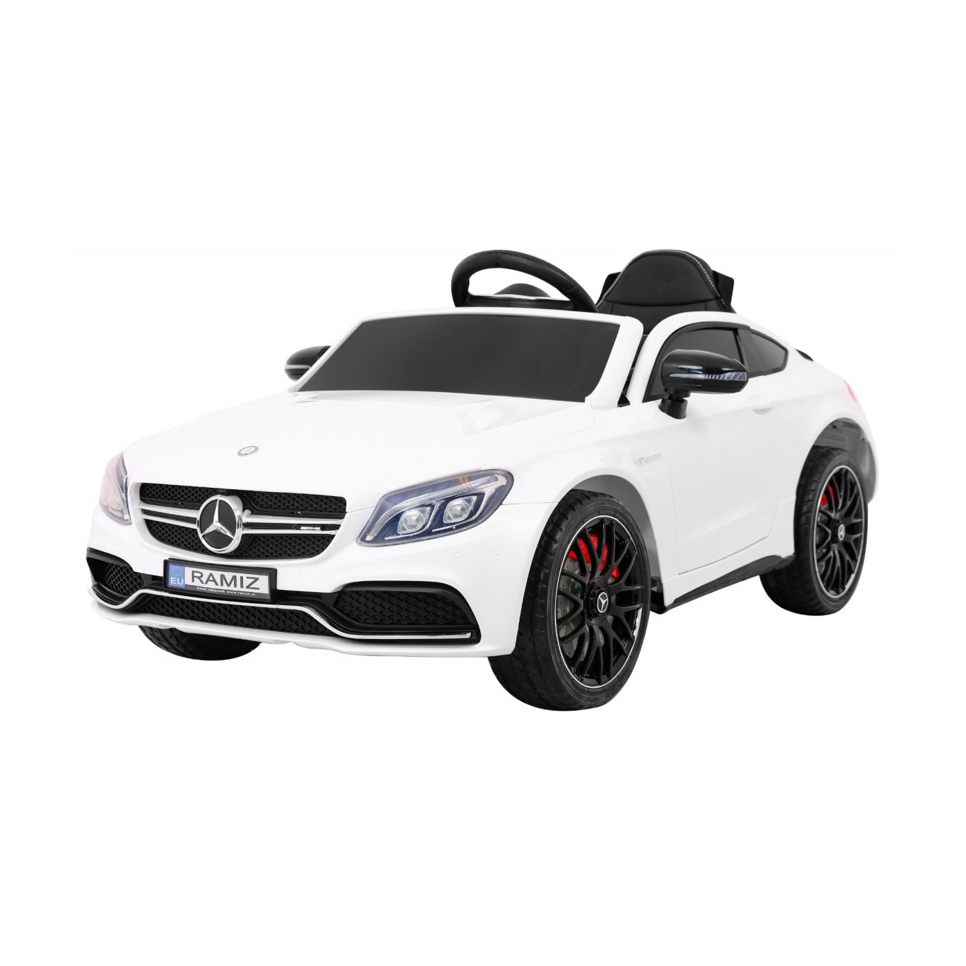 Mercedes Benz C63 AMG Kids bílá + dálkové ovládání + 5bodové pásy + EVA + kufr + MP3 LED