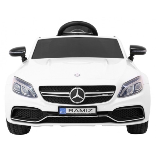 Mercedes Benz C63 AMG Kids bílá + dálkové ovládání + 5bodové pásy + EVA + kufr + MP3 LED
