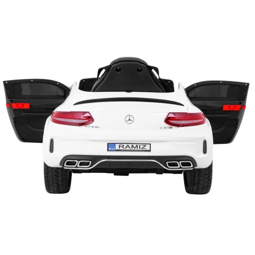 Mercedes Benz C63 AMG Kids bílá + dálkové ovládání + 5bodové pásy + EVA + kufr + MP3 LED