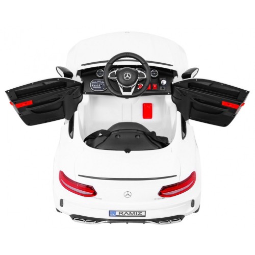 Mercedes Benz C63 AMG Kids bílá + dálkové ovládání + 5bodové pásy + EVA + kufr + MP3 LED