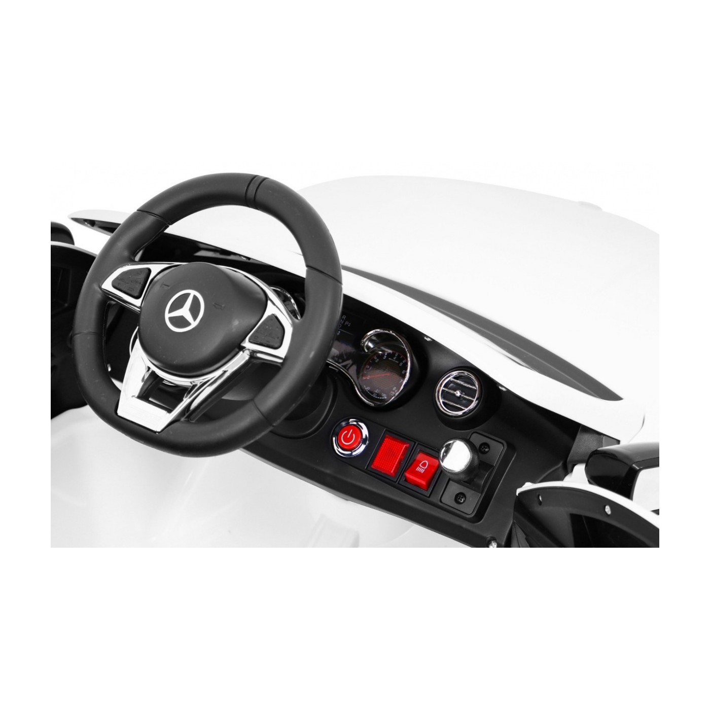 Mercedes Benz C63 AMG Kids bílá + dálkové ovládání + 5bodové pásy + EVA + kufr + MP3 LED