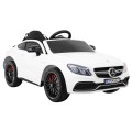 Mercedes Benz C63 AMG Kids bílá + dálkové ovládání + 5bodové pásy + EVA + kufr + MP3 LED