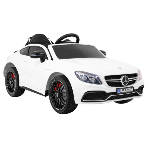 Mercedes Benz C63 AMG Kids bílá + dálkové ovládání + 5bodové pásy + EVA + kufr + MP3 LED