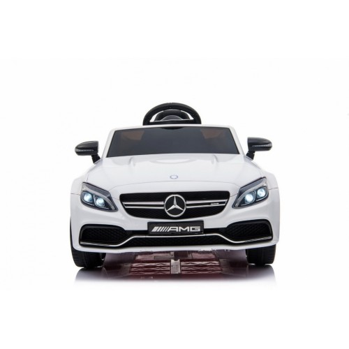 Mercedes Benz C63 AMG Kids bílá + dálkové ovládání + 5bodové pásy + EVA + kufr + MP3 LED