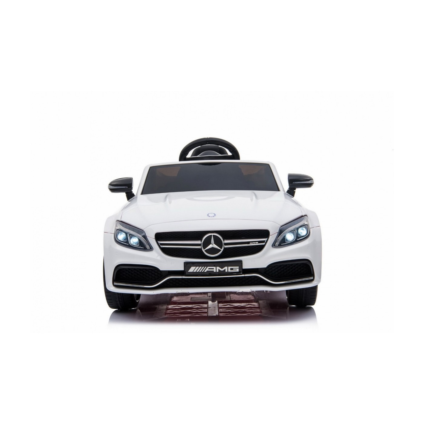 Mercedes Benz C63 AMG Kids bílá + dálkové ovládání + 5bodové pásy + EVA + kufr + MP3 LED