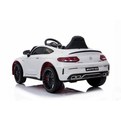 Mercedes Benz C63 AMG Kids bílá + dálkové ovládání + 5bodové pásy + EVA + kufr + MP3 LED