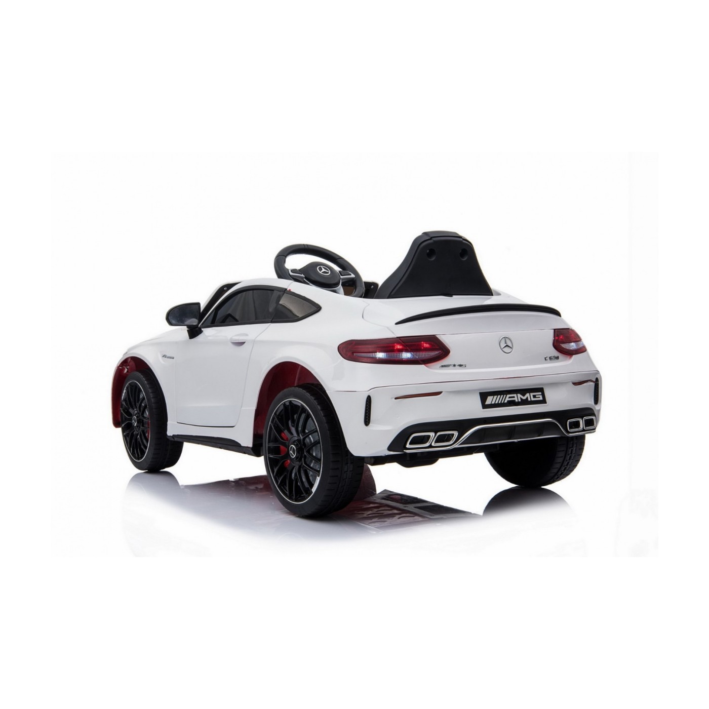 Mercedes Benz C63 AMG Kids bílá + dálkové ovládání + 5bodové pásy + EVA + kufr + MP3 LED