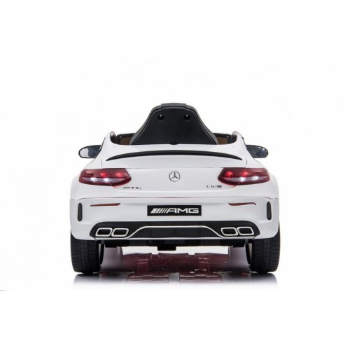 Mercedes Benz C63 AMG Kids bílá + dálkové ovládání + 5bodové pásy + EVA + kufr + MP3 LED