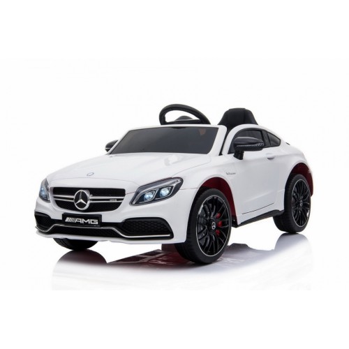 Mercedes Benz C63 AMG Kids bílá + dálkové ovládání + 5bodové pásy + EVA + kufr + MP3 LED