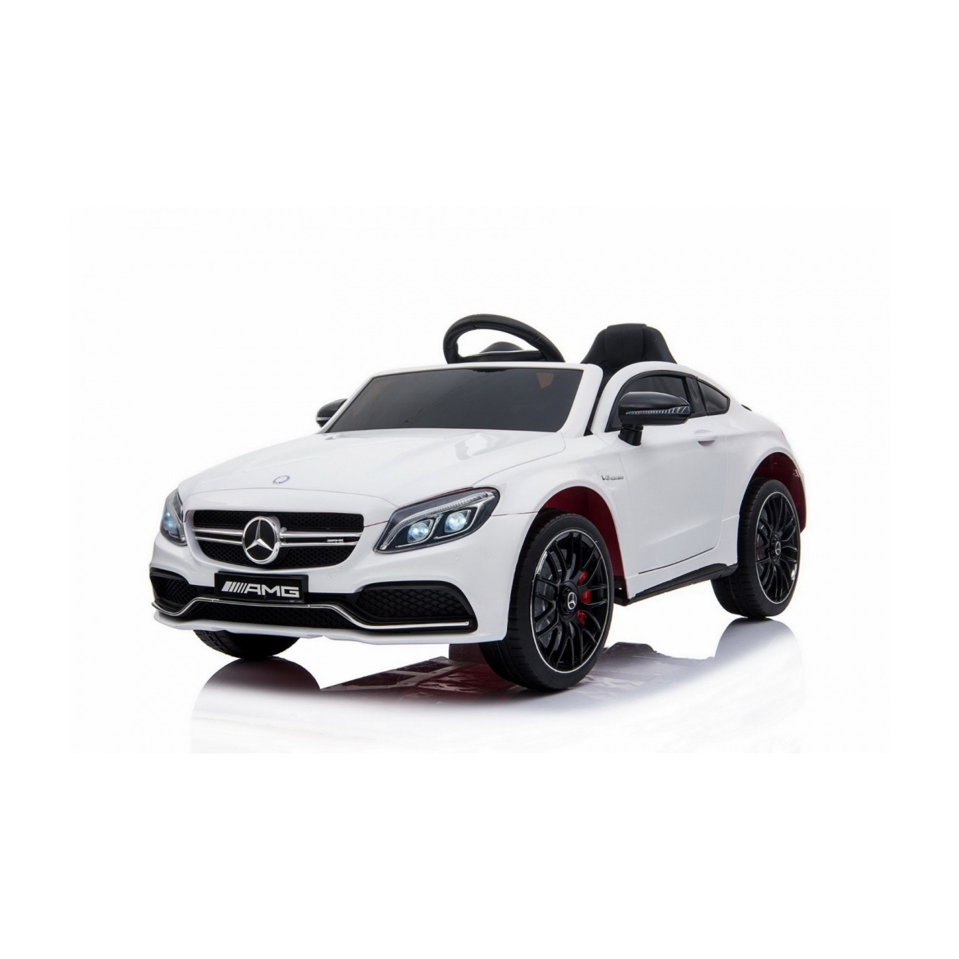 Mercedes Benz C63 AMG Kids bílá + dálkové ovládání + 5bodové pásy + EVA + kufr + MP3 LED