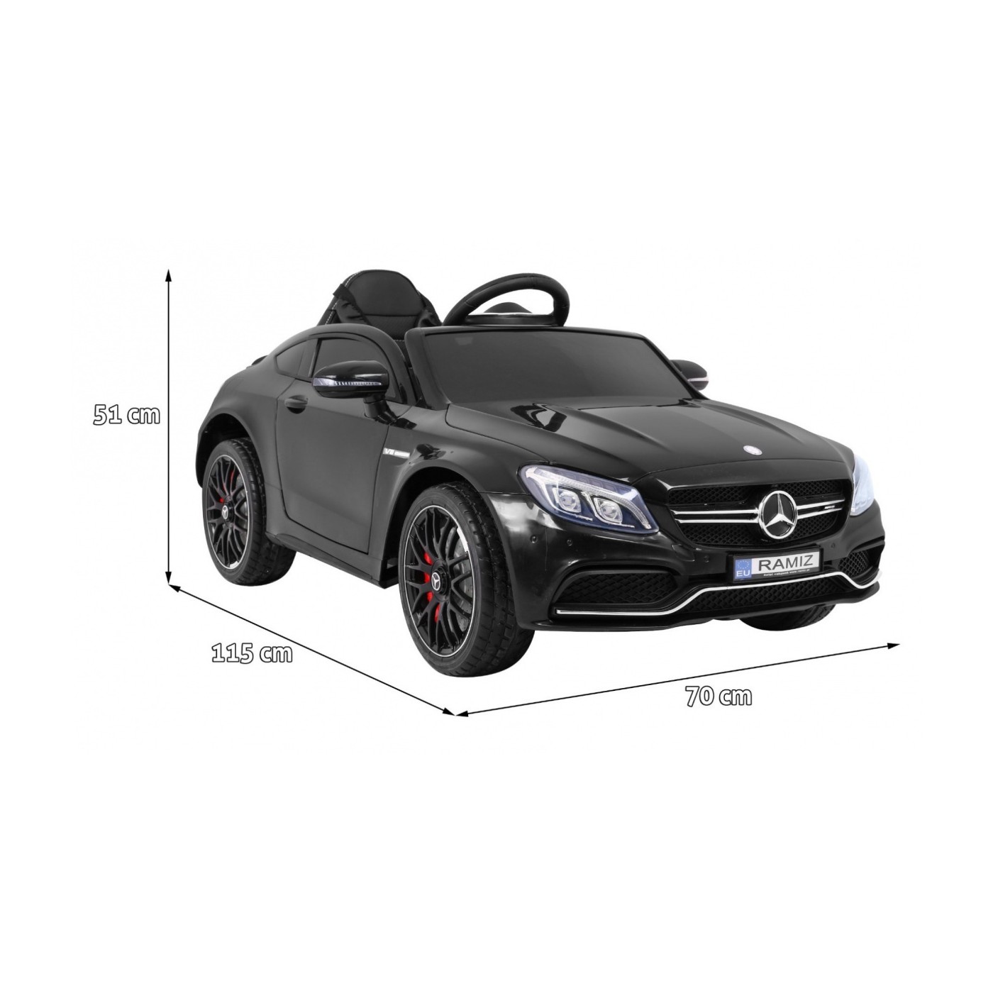 Mercedes Benz C63 AMG Kids černý + dálkové ovládání + 5bodové pásy + EVA + kufr + MP3 LED