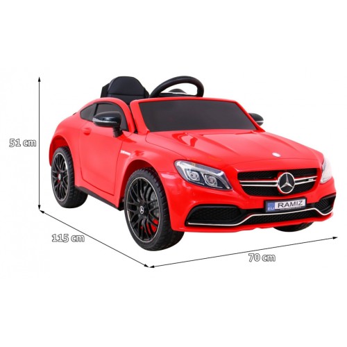 Mercedes Benz C63 AMG Dětské červené + dálkové ovládání + 5bodové pásy + EVA + kufr + MP3 LED