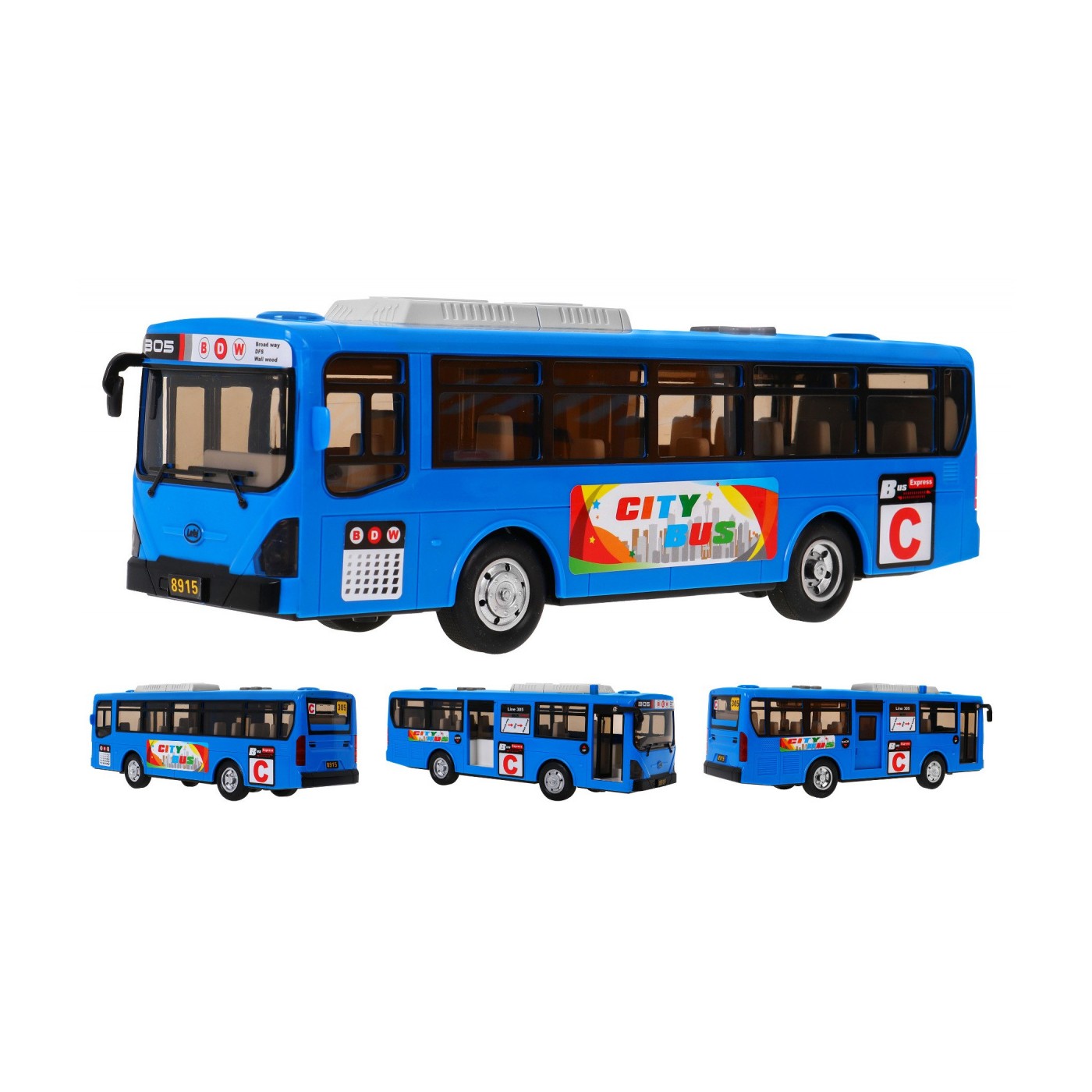 Interaktivní školní autobus pro děti 3+ modrý + otevírání dveří + Zvuky Světla