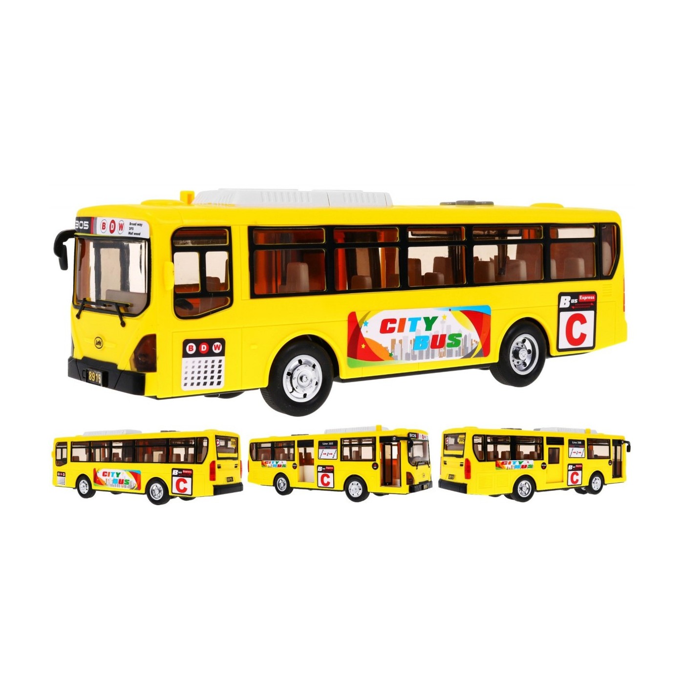 Interaktivní školní autobus pro děti 3+ žlutý + otevírání dveří + Zvuky Světla