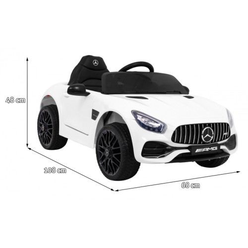 Mercedes Benz GT na baterii pro děti bílá + dálkové ovládání + pomalý start + MP3 LED