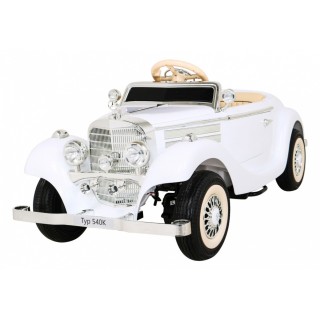 Mercedes Benz Retro 540A Dětská bílá + Rodičovský režim + Dálkové ovládání + Audio panel + LED