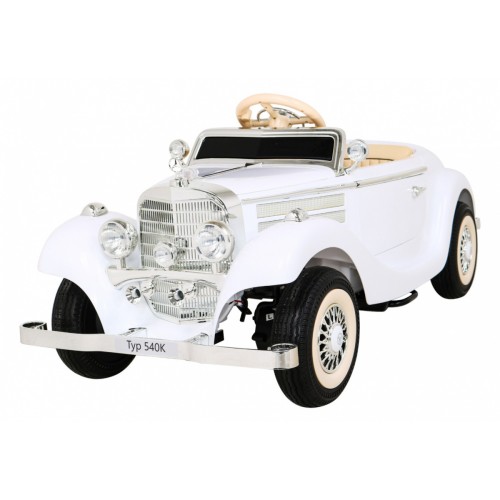 Mercedes Benz Retro 540A Dětská bílá + Rodičovský režim + Dálkové ovládání + Audio panel + LED
