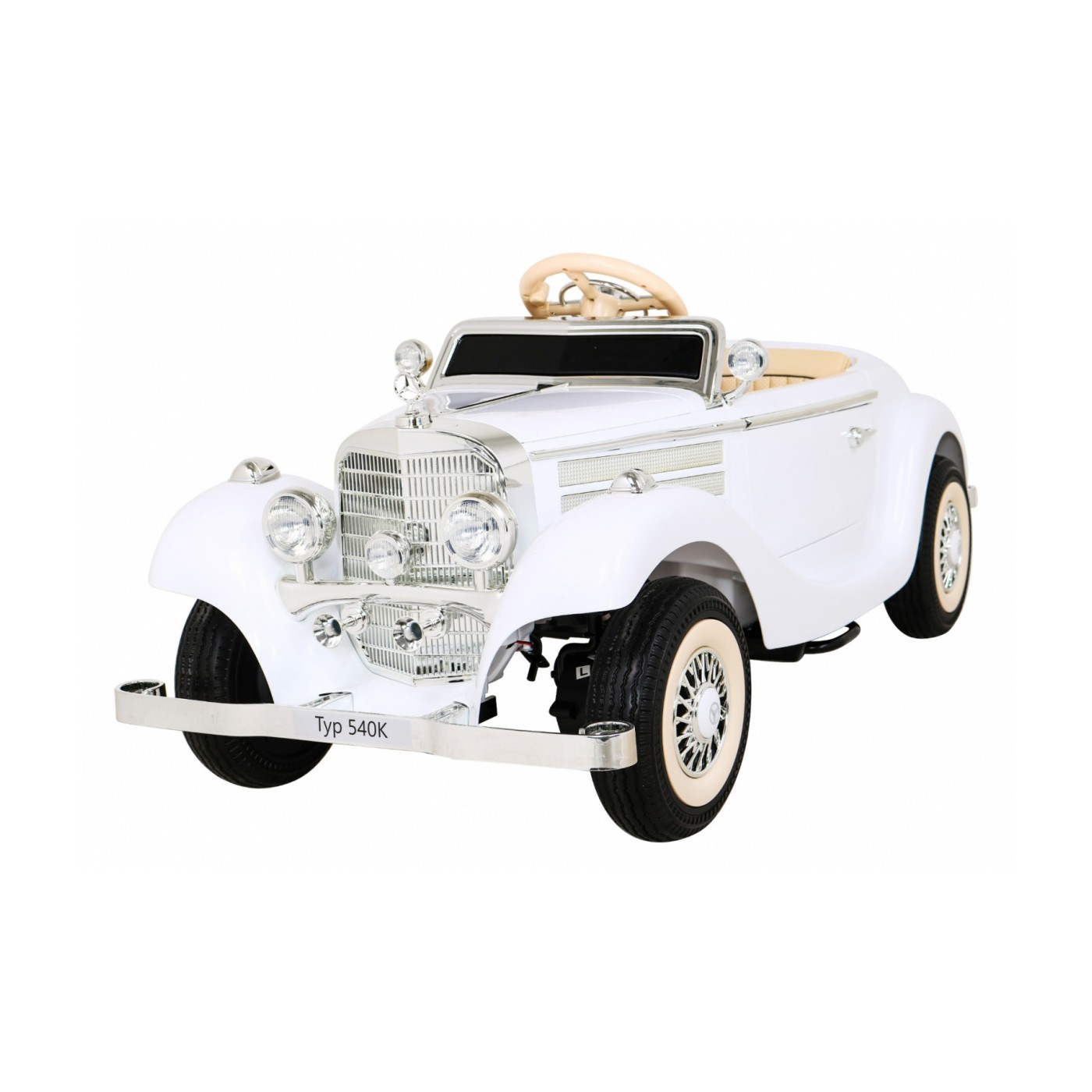 Mercedes Benz Retro 540A Dětská bílá + Rodičovský režim + Dálkové ovládání + Audio panel + LED