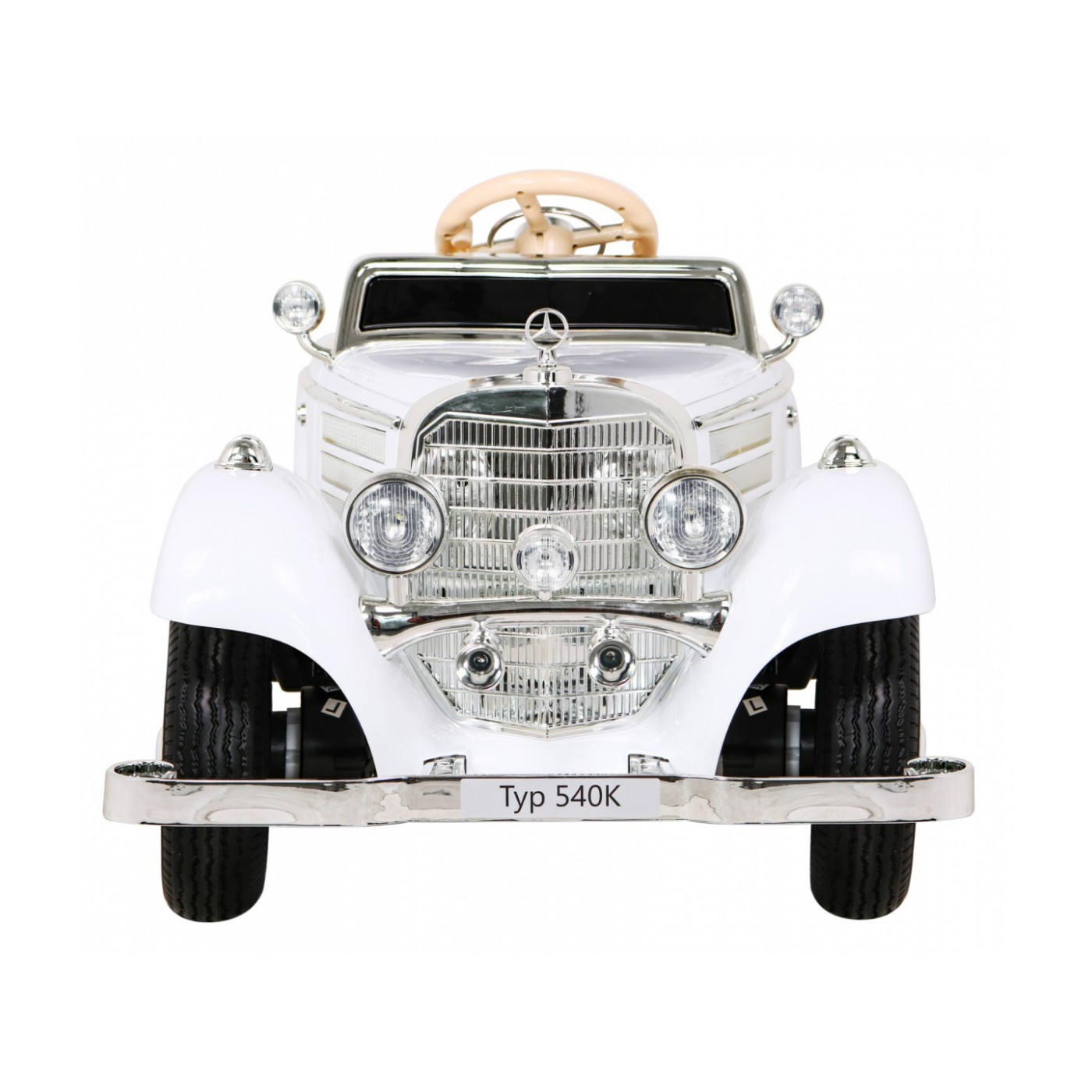 Mercedes Benz Retro 540A Dětská bílá + Rodičovský režim + Dálkové ovládání + Audio panel + LED