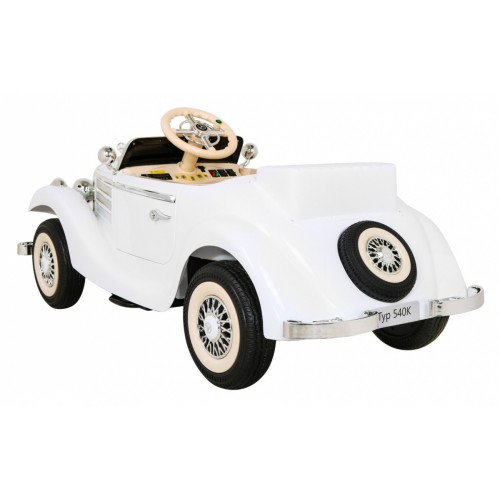 Mercedes Benz Retro 540A Dětská bílá + Rodičovský režim + Dálkové ovládání + Audio panel + LED