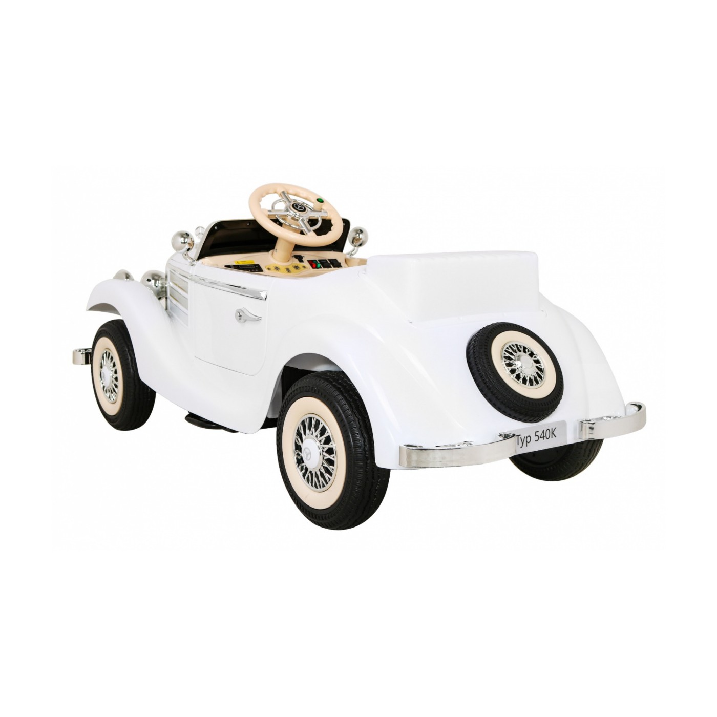Mercedes Benz Retro 540A Dětská bílá + Rodičovský režim + Dálkové ovládání + Audio panel + LED