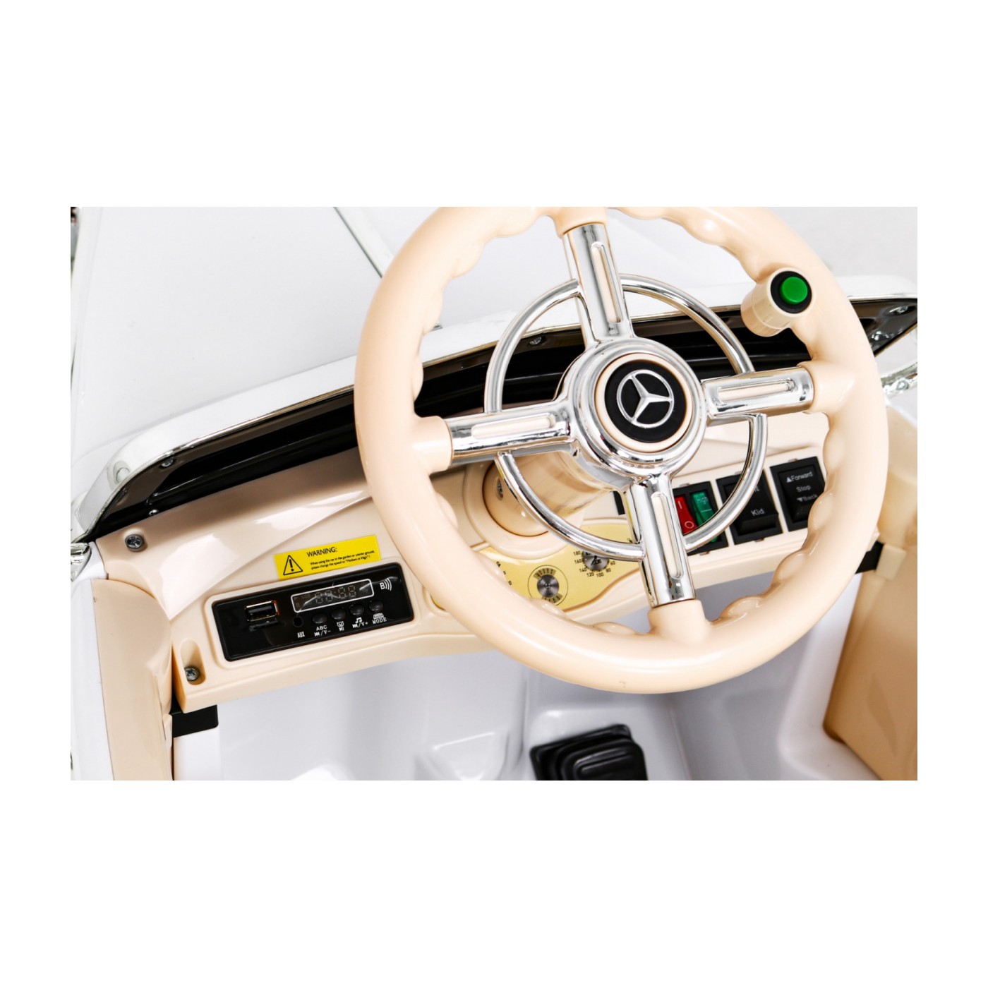 Mercedes Benz Retro 540A Dětská bílá + Rodičovský režim + Dálkové ovládání + Audio panel + LED