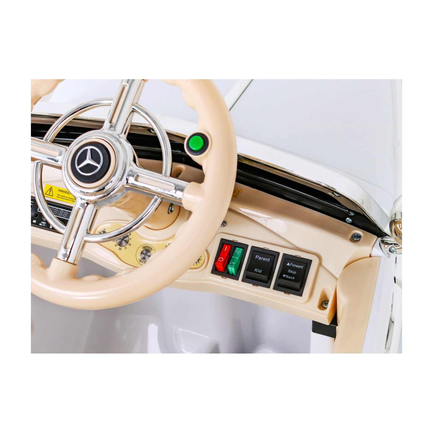 Mercedes Benz Retro 540A Dětská bílá + Rodičovský režim + Dálkové ovládání + Audio panel + LED