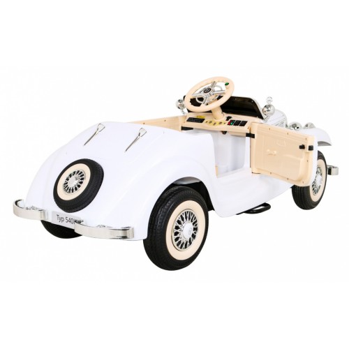 Mercedes Benz Retro 540A Dětská bílá + Rodičovský režim + Dálkové ovládání + Audio panel + LED